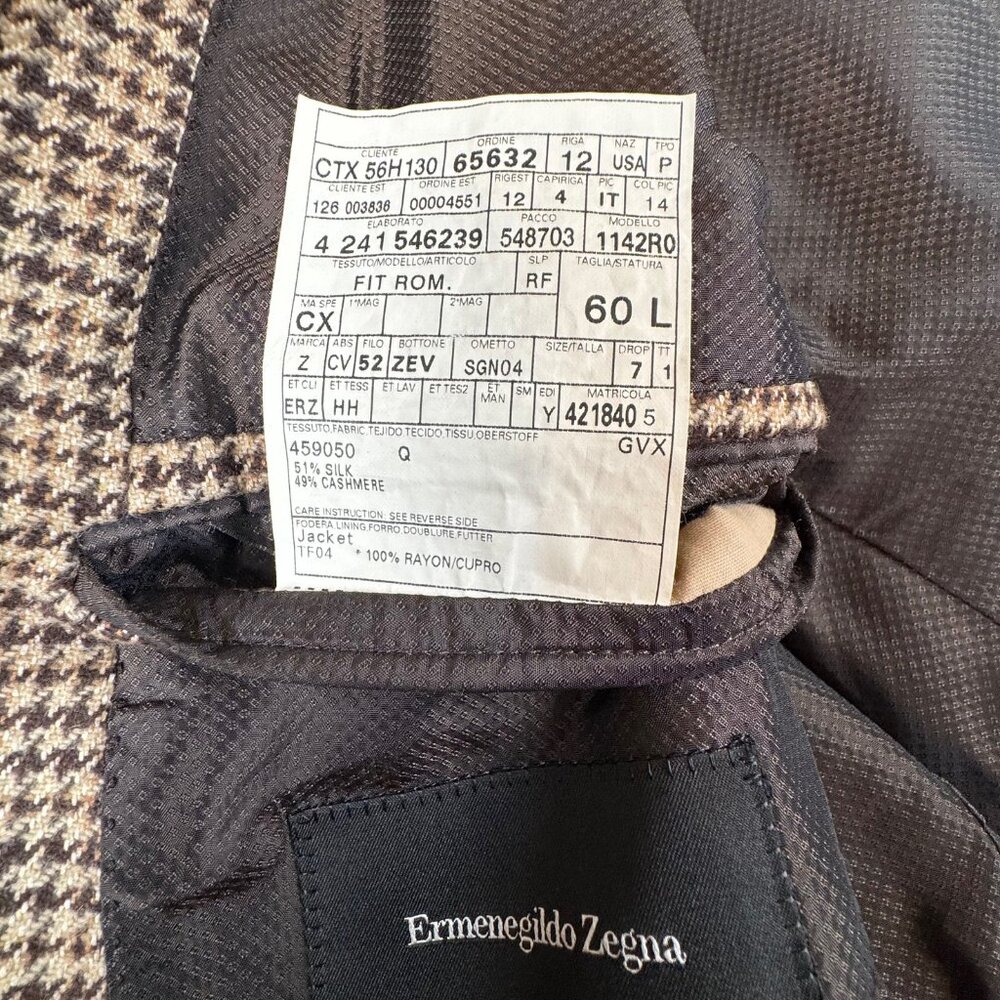 Ermenegildo Zegna Silk Cashmere Houndstooth Blazer 50L Made in Italy - Picture 11 of 11